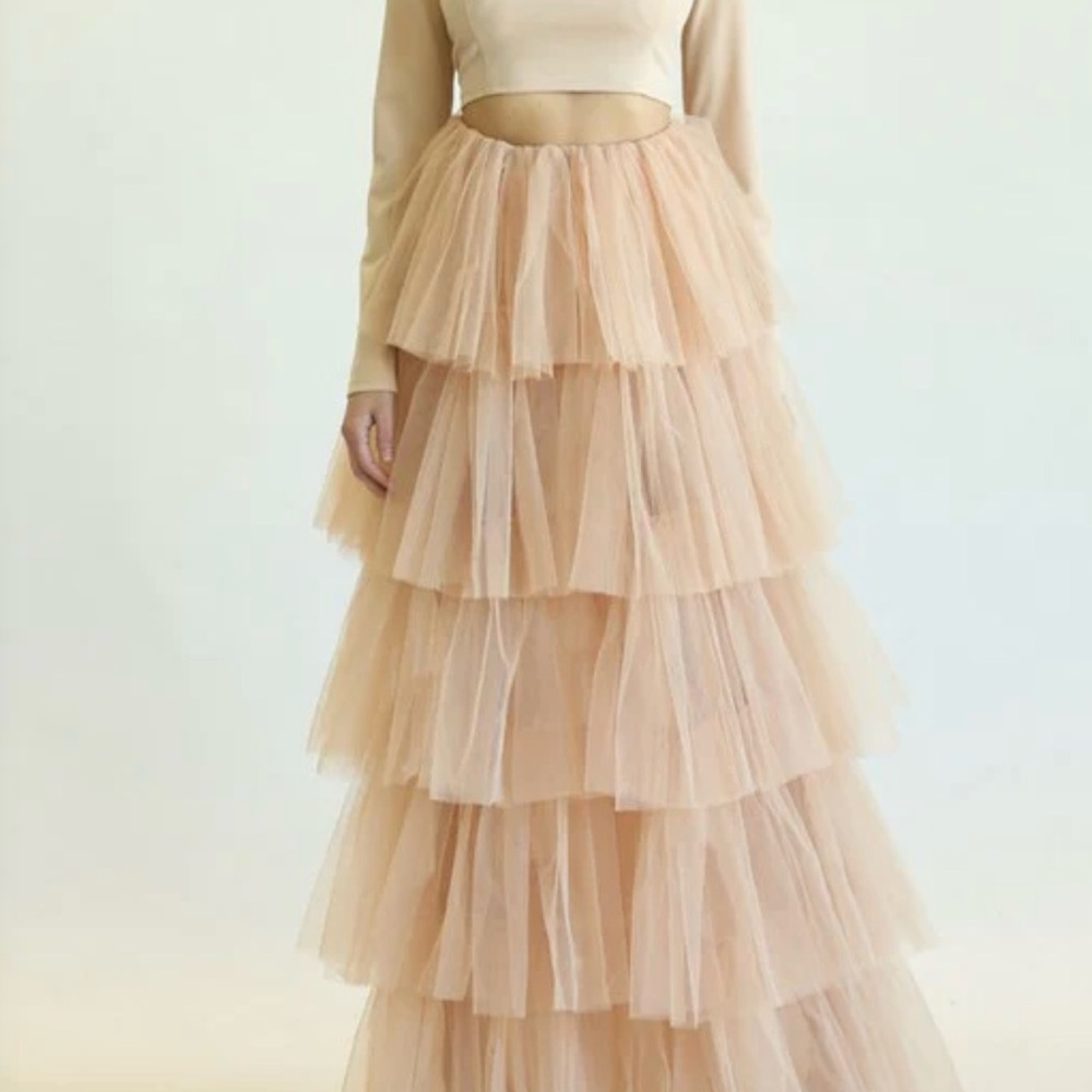 Pink Tiered Maxi Skirt for Cocktail Events